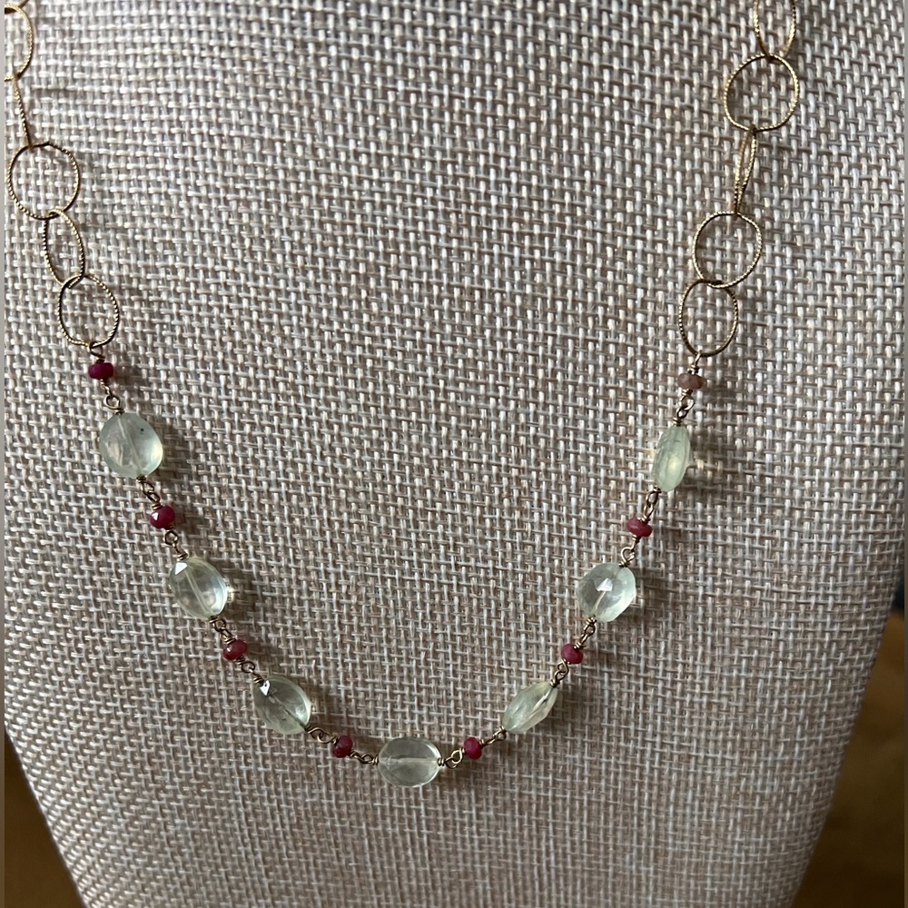 Antiqua Artisan Semi Precious Ruby Drop Pendant & Beads Quartz Stone Gold Fill - Picture 6 of 16